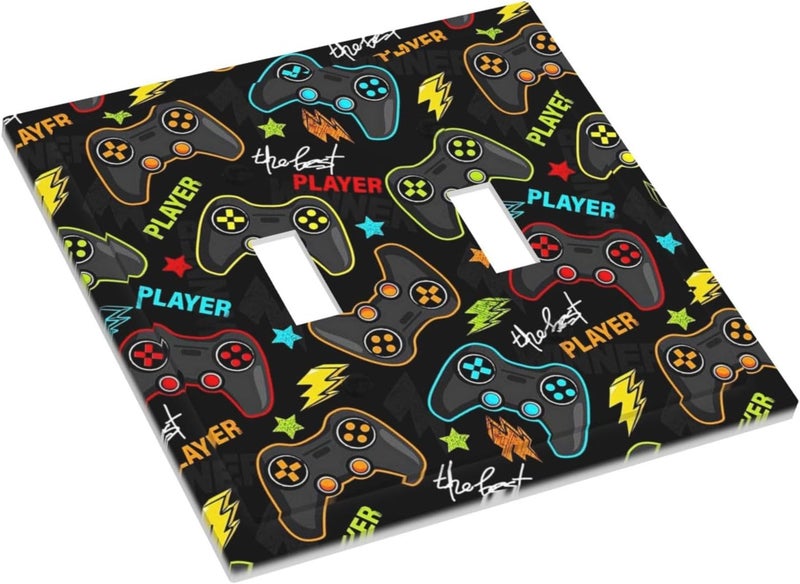 IOFNG Kid Boys Gamer Gaming Game 2 Gang Double Toggle Light Switch Cover Electric Wall Plate Electrical Faceplate for Bathroom Home Living Room Jumbo Size Decor - Image 3